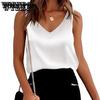 Женские шелковые атласные майки с V-образным вырезом, повседневные майки без рукавов, летние базовые майки