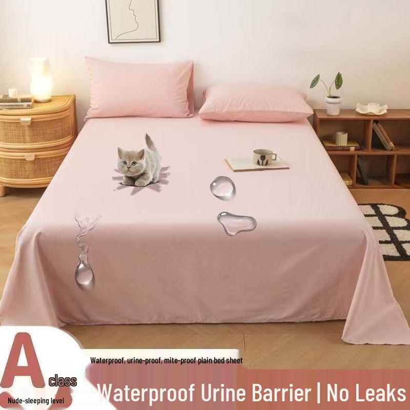 Stain-Proof Waterproof Bed Sheet & Pillowcase Set - Single Piece, Universal for All Seasons, Ideal for Students, Babies & Pets