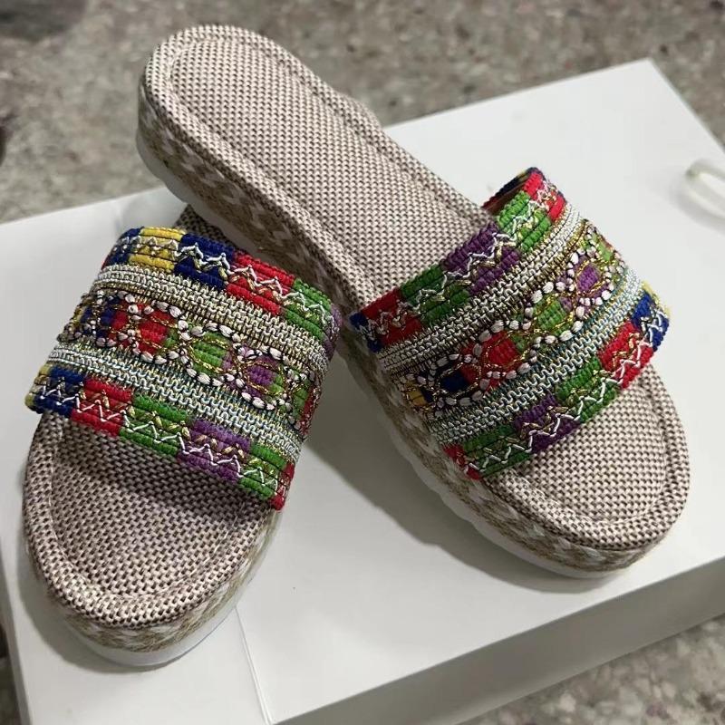 Летние женские модные тапочки из пеньковой веревки на толстой подошве с рыбьим ртом, тапочки в стиле бохо