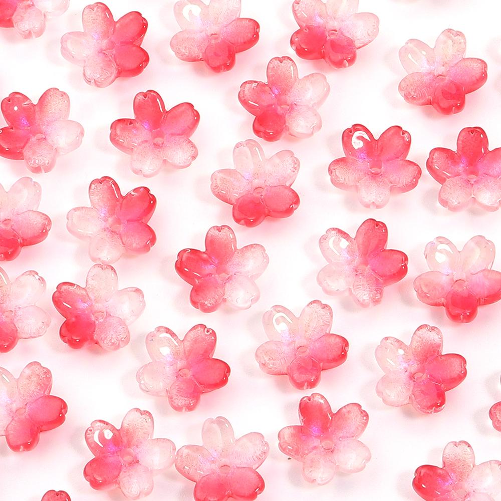 50pcs/lot 10.5mm Colored Gradient Lampwork Beads Caps Cherry Blossom Loose Glass Beads For DIY Making Necklace Earrings Supplies