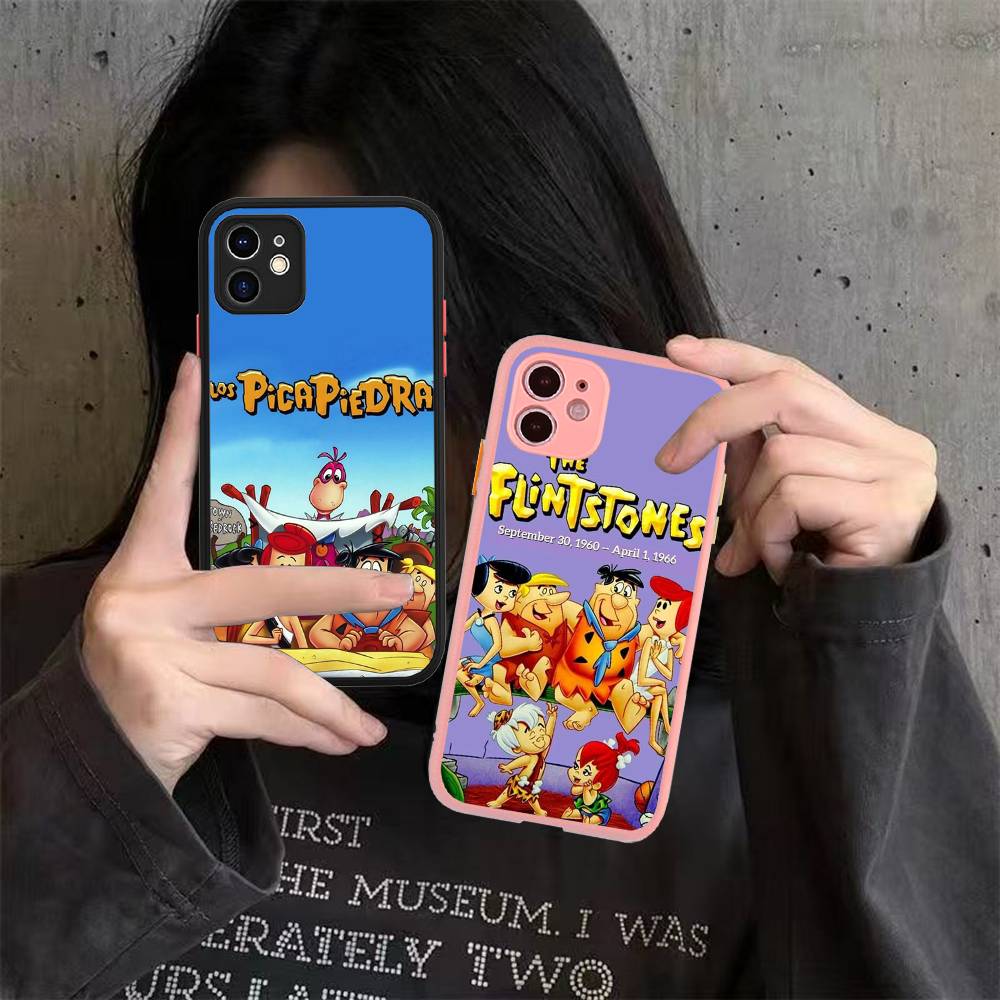 The Flintston es Cartoon Silicone Case For IPhone 16 15 14 13 12 11 Pro Max Plus X XS MAX Shockproof Matte Cover