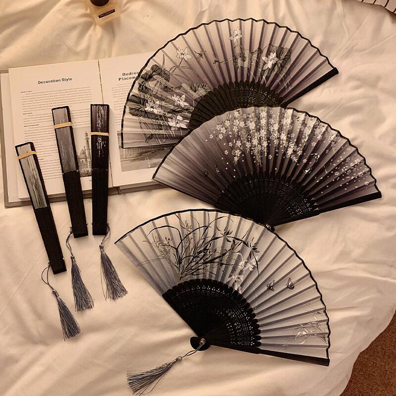 LIEI Portable Black Chinese Style Bamboo Folding Fan