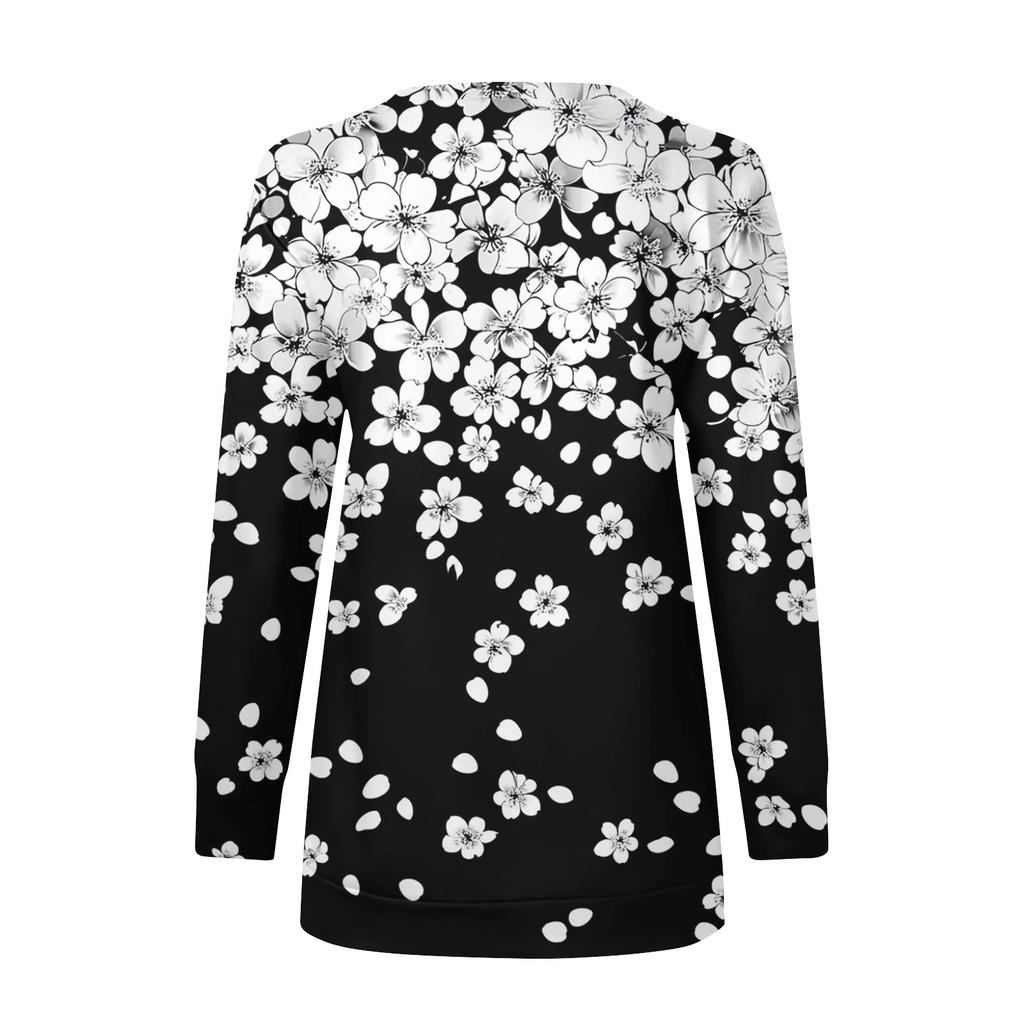 Women Casual Long Sleeve Basic Quarter Zipper Print Flowers Pullover Sweatshirts Casual Top Fall Clothes