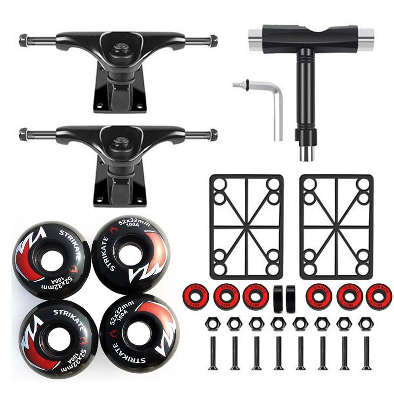 5 Inch Aluminum Skateboard Trucks With 52mm 100A PU Wheels Precision Bearings Kit Adult Street Park Skating