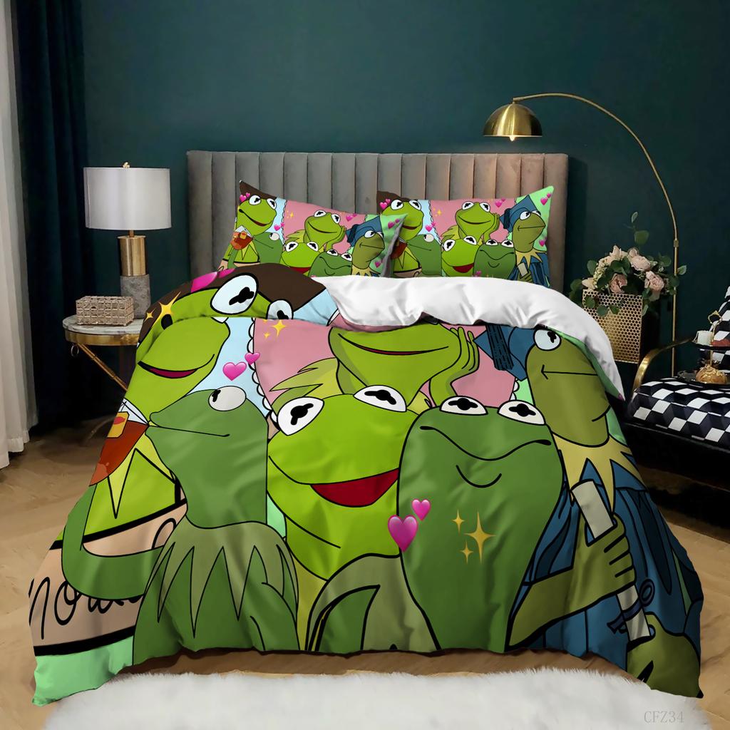 Lovely Frog Duvet Cover Set King Size Funny Frog Tropical Amphibian Bedding Set 3D Tropical Nature Animal Frog Quilt Cover Set