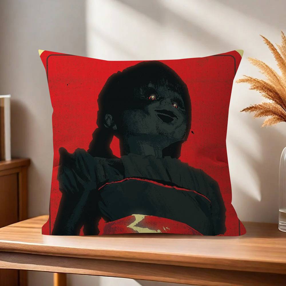Popular AAnnabelle Horror Movie Pillow Covers Cartoon Sofa Decorative Home Doublesided Printing Short Plush Cute Cushion Cover