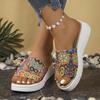 Модные женские тапочки, красочные сандалии на платформе с этническим узором, летняя удобная пляжная обувь, женские тапочки на танкетке, шлепанцы женские