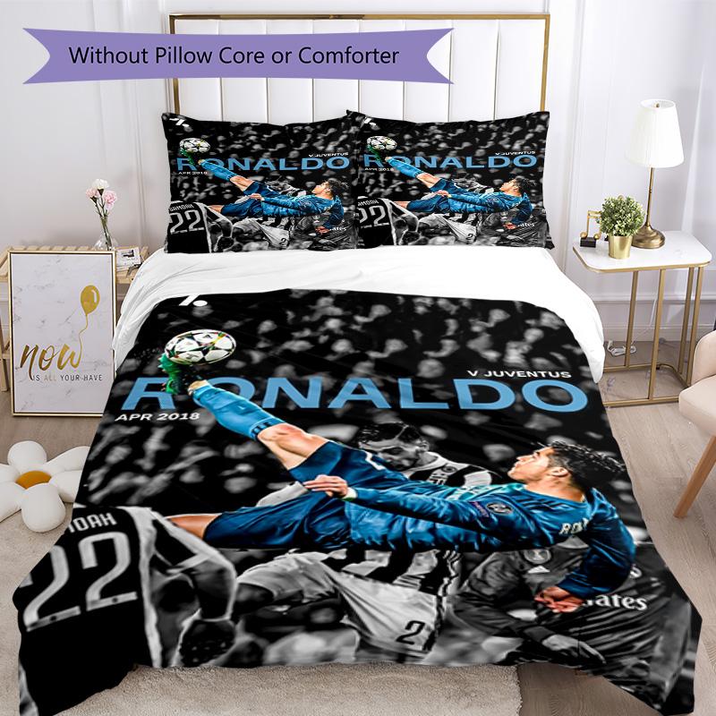 Ronaldo's Uefa Champions League Goal Celebration Bedding Set, Breathable Duvet Cover with Pillowcases, Soft Bed Linen for Bedroom Home Decoration, Per