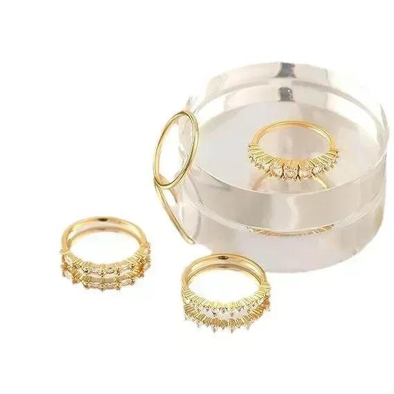 New sweet romantic accessories, gold-plated zircon four-piece women's ring, fashion set jewelry.