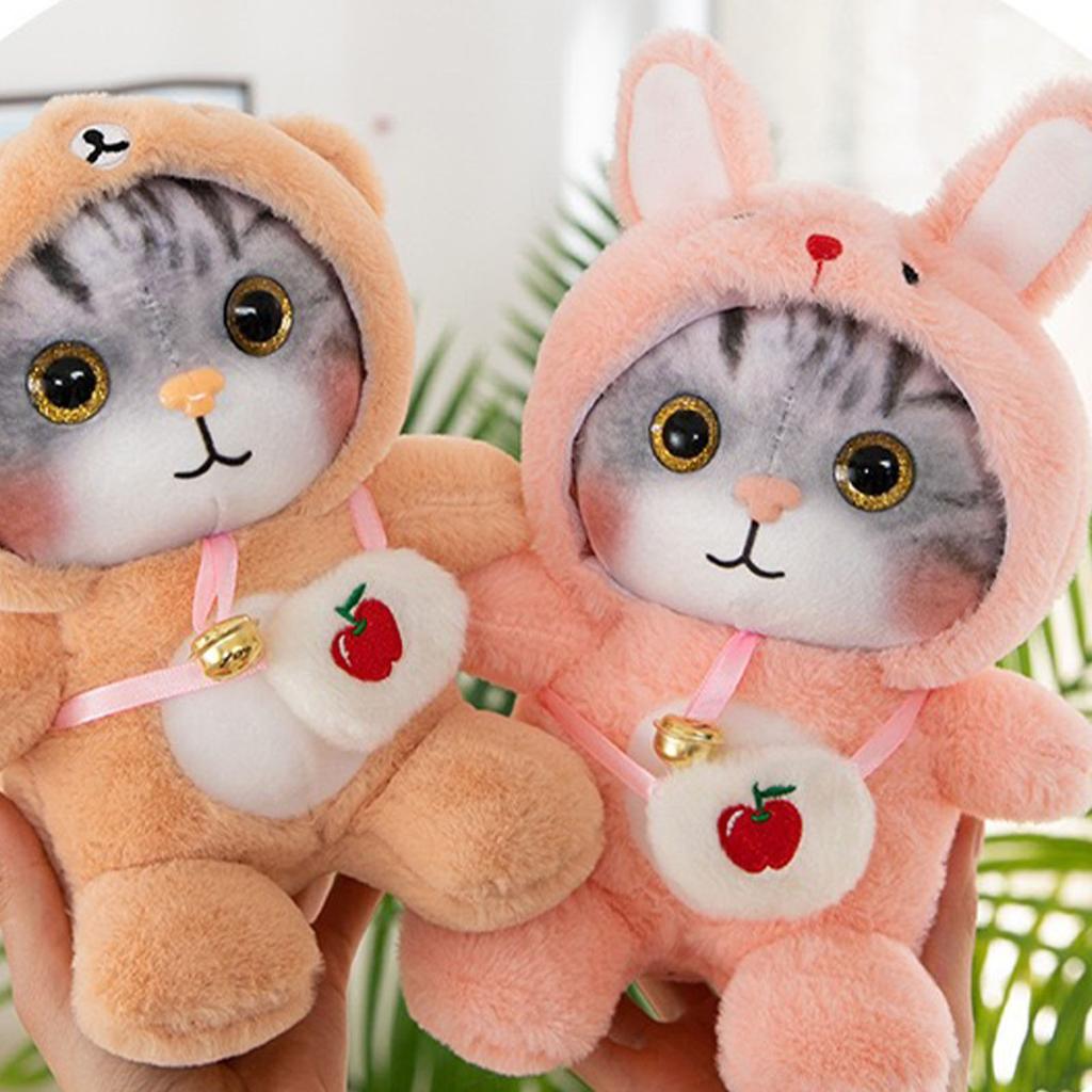 Cat Plush Toy Lovely Bell Soft Colorful Fuzzy Stuffed Cat Plush Toy for Children Birthday