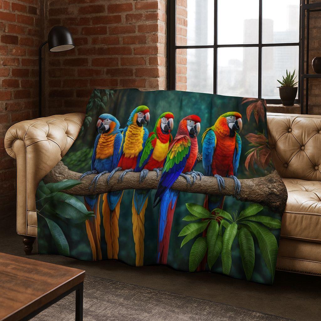 Colorful Tropical Parrot Macaw Natural Birds Art Flannel Blanket,Cozy Soft Throw Blanket for Home Bedroom Bed Sofa Cover Kids