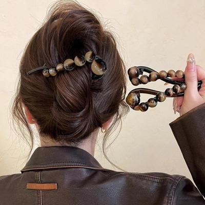 Винтажная заколка-зажим с бусинами Smirk, заколка для волос в одну линию, женская заколка-зажим для пучка на затылке, новинка 2024 года, аксессуары для волос премиум-класса