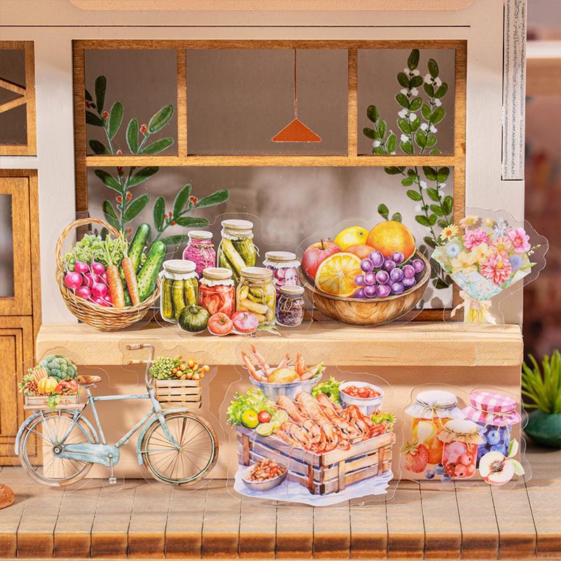 20 листов/пакет Серия «Маленький базар» Наклейки с уличными пейзажами Пейзаж Материал для коллажа для ручного учета Сделай сам Рамка для фотографий Декоративная карточка