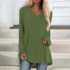 Women's Fashion Casual T-shirt Solid Color Long Sleeve V-neck Medium Long Top