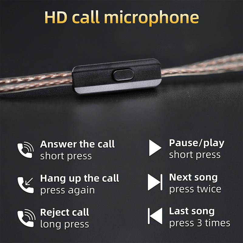 B/C Pin 2Pin Cable Upgrade Oxygen-Free Copper High-Purity With Mic Earphones Cable For KZ 2Pin 3.5mm Headphone Cord In Ear Cable
