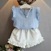 Летние шифоновые жилеты без рукавов с жемчугом для маленьких девочек, топы + шорты, костюмы, повседневные комплекты одежды