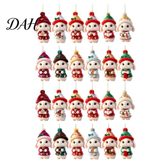 Reusable Wooden Christmas Ornaments Bunny Ornament, 2D Flat Rabbit Hanging Decor with Santa Winter Holiday Home Accents Hat, Tree Pendant for