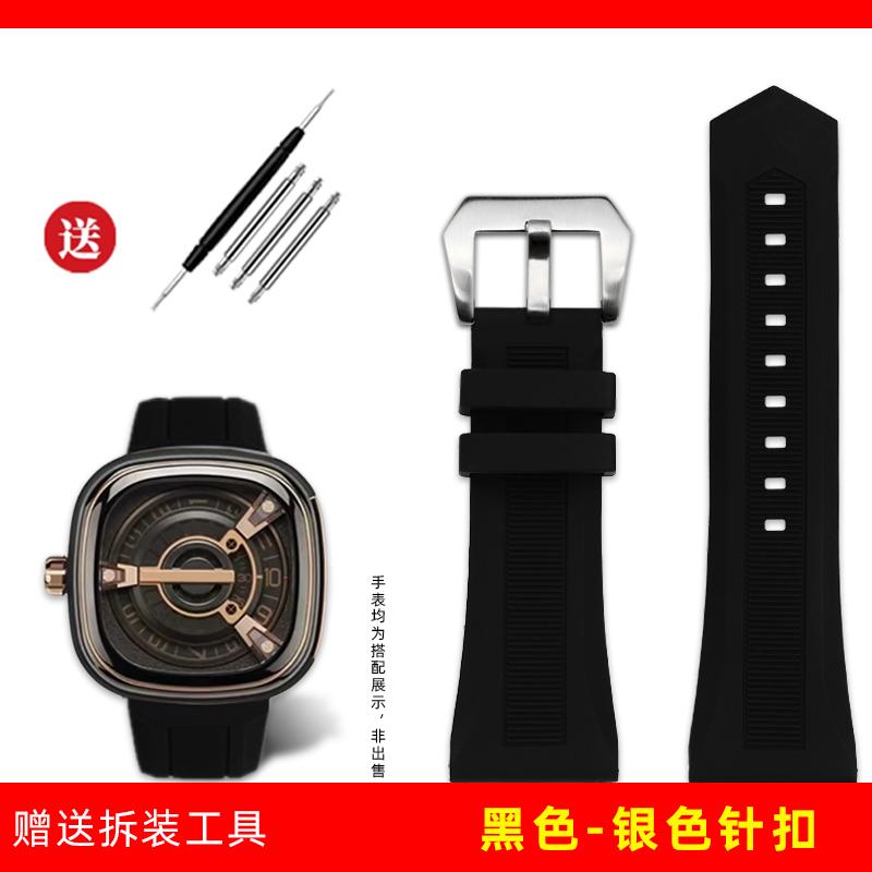 For Seven Friday Q1 M1 P3 Black Sports Butterfly Buckle Bracelet Waterproof Silicone Rubber Watch Strap Men 26mm 28mm Watchband