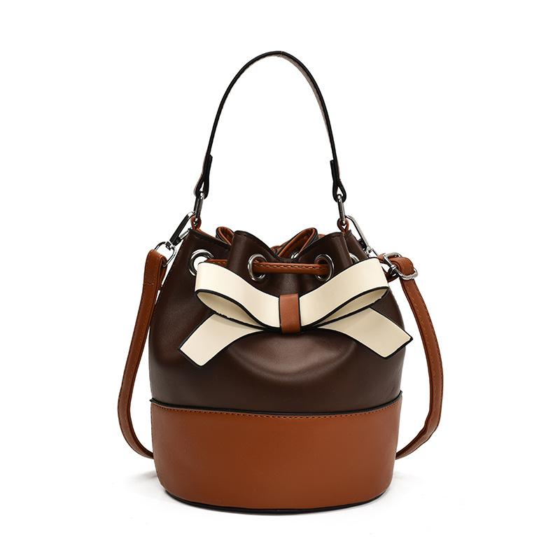 Сумки Сумка Женская 2025 Новая Модная Мода Контрастный Цвет Сумка-Ведро на Шнурке Осенняя Текстурированная Сумка-Мессенджер