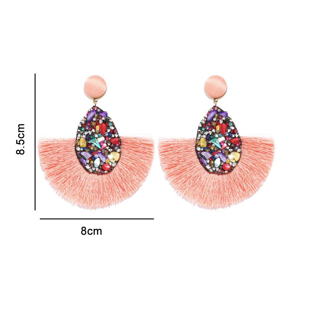 Women Colorful Charm Crystal Glitter Sequins  Dangle Tassel Earrings Fringe Drop Teardrop