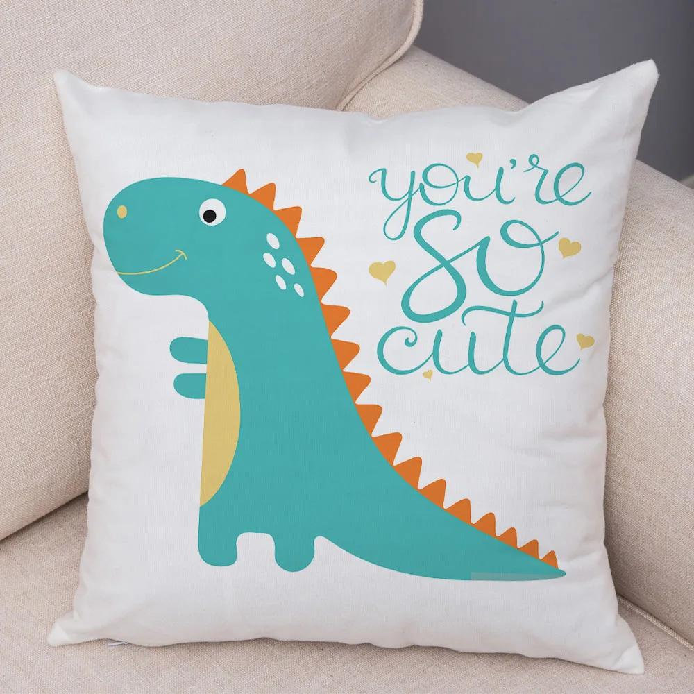 Милая наволочка на подушку с динозавром юрского периода, декоративная мультяшная наволочка с животным, для детской комнаты, дивана