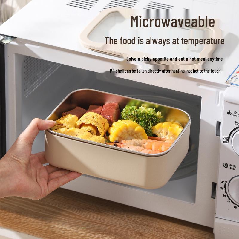 Корейский квадратный ланч-бокс из нержавеющей стали 304 с герметичной стеклянной крышкой - Подходит для микроволновой печи