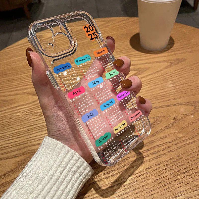 2026 белый календарь с персонажами для iPhone17 космический чехол для телефона Apple 16promax прозрачный 15/14 мелкое отверстие