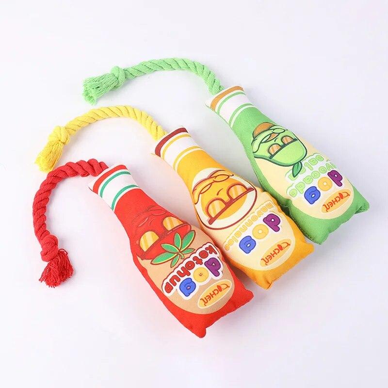 1 шт. забавная игрушка для собак в форме бутылки с джемом, хлопковая веревка, игрушки для домашних животных, устойчивые к укусам собак, скрипучие игрушки для жевания щенков, принадлежности для чистки зубов домашних животных