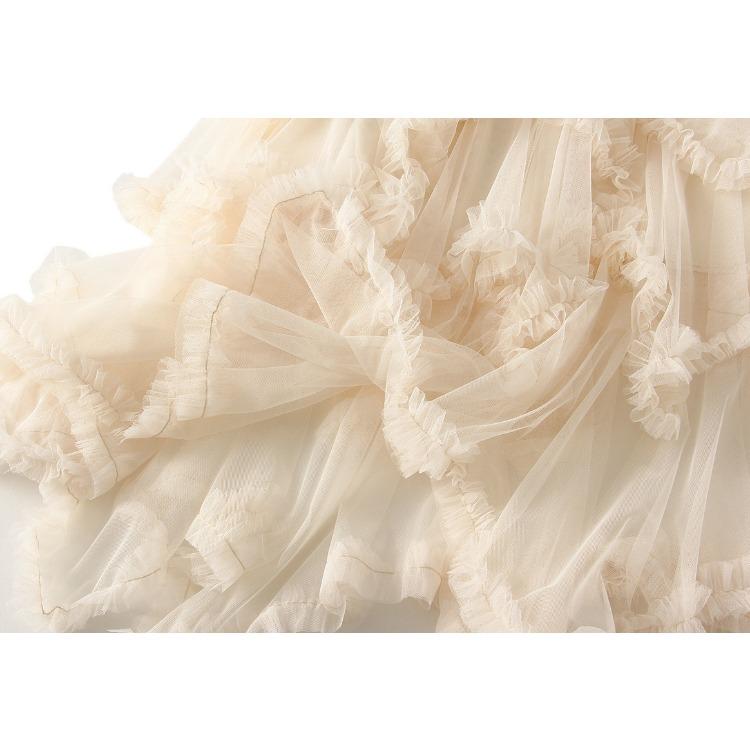 Весенне-осенняя женская юбка с деревянными ушками, нерегулярная сетчатая юбка для торта, полуоблегающая юбка средней длины с высокой талией, большие качели, длинная юбка из пушистой пряжи Fairy