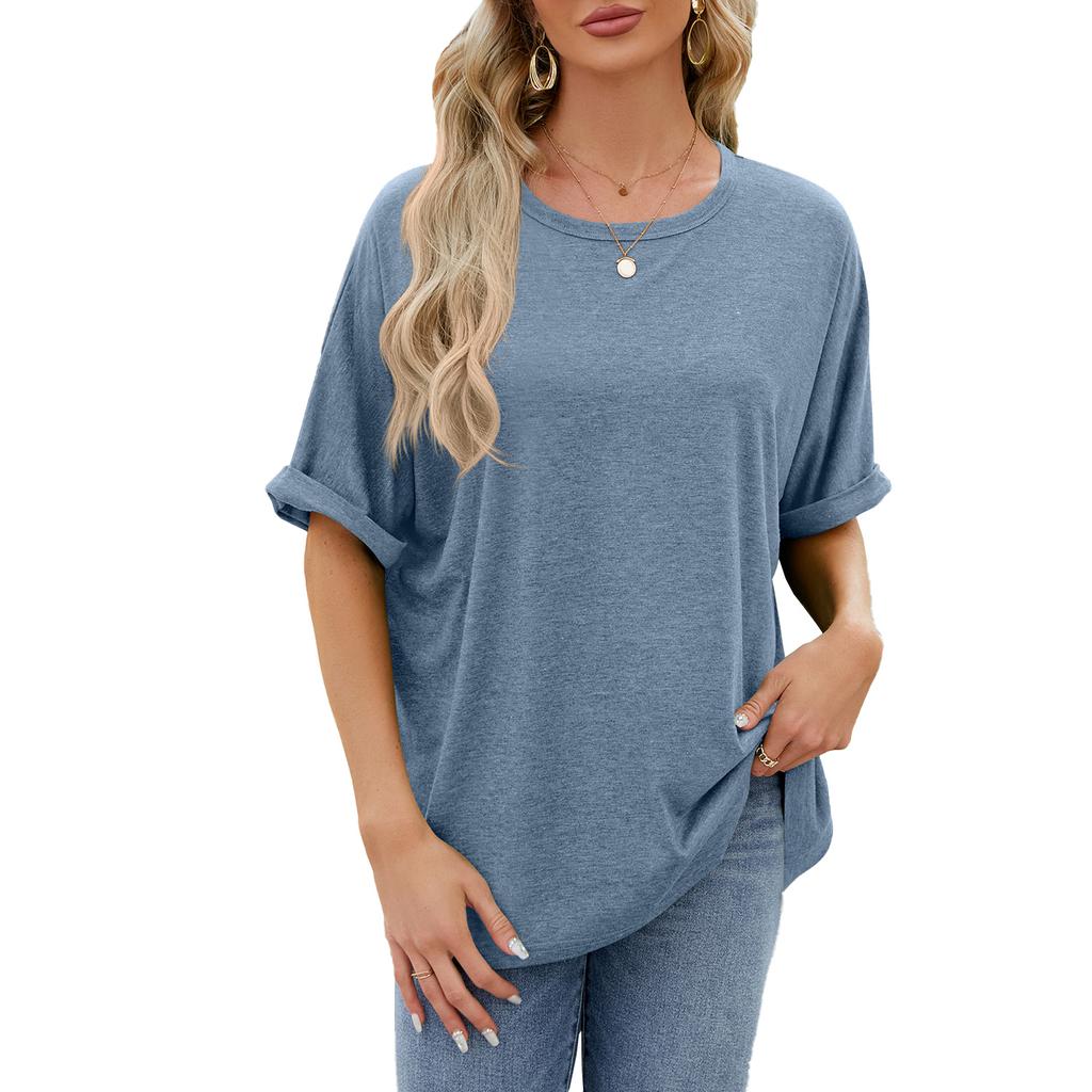 Summer New Women's T-shirt Solid Color Round Neck Loose Short-sleeved T-shirt Tops