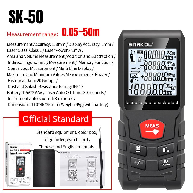 Snakol Laser Distance Meter 50m 70m 100m 120m Rangefinder Digital Range Finder Trena Roulette Ruler Distance Measuring Tape
