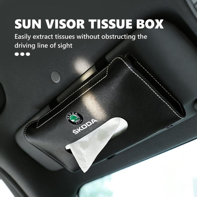 uwbgx9 For Skoda Car Sun Visor Tissue Box Hanging Tissue Storage Case Accessories S Kodiaq Octavia 2 3 Yeti Karoq Rapid Fabia VII VRS