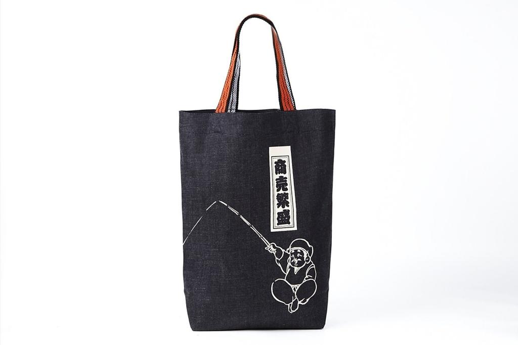 Джинсовая сумка-тоут Kurashiki, Ретро-японский узор, Вертикальный размер, Сделано в Японии (Процветание бизнеса)