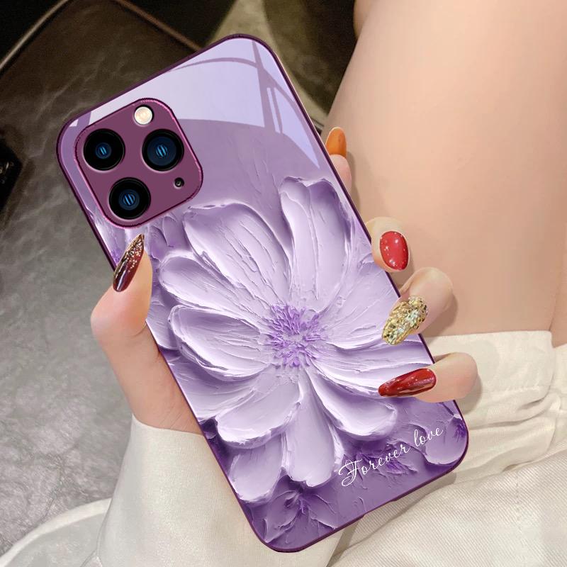 Цветущие цветы Роза Фиолетовый Для iPhone 15 Pro 14 13 12 Mini 11 XS Max XR 7 8 Plu SE 2020 2022 Чехол для телефона из закаленного стекла