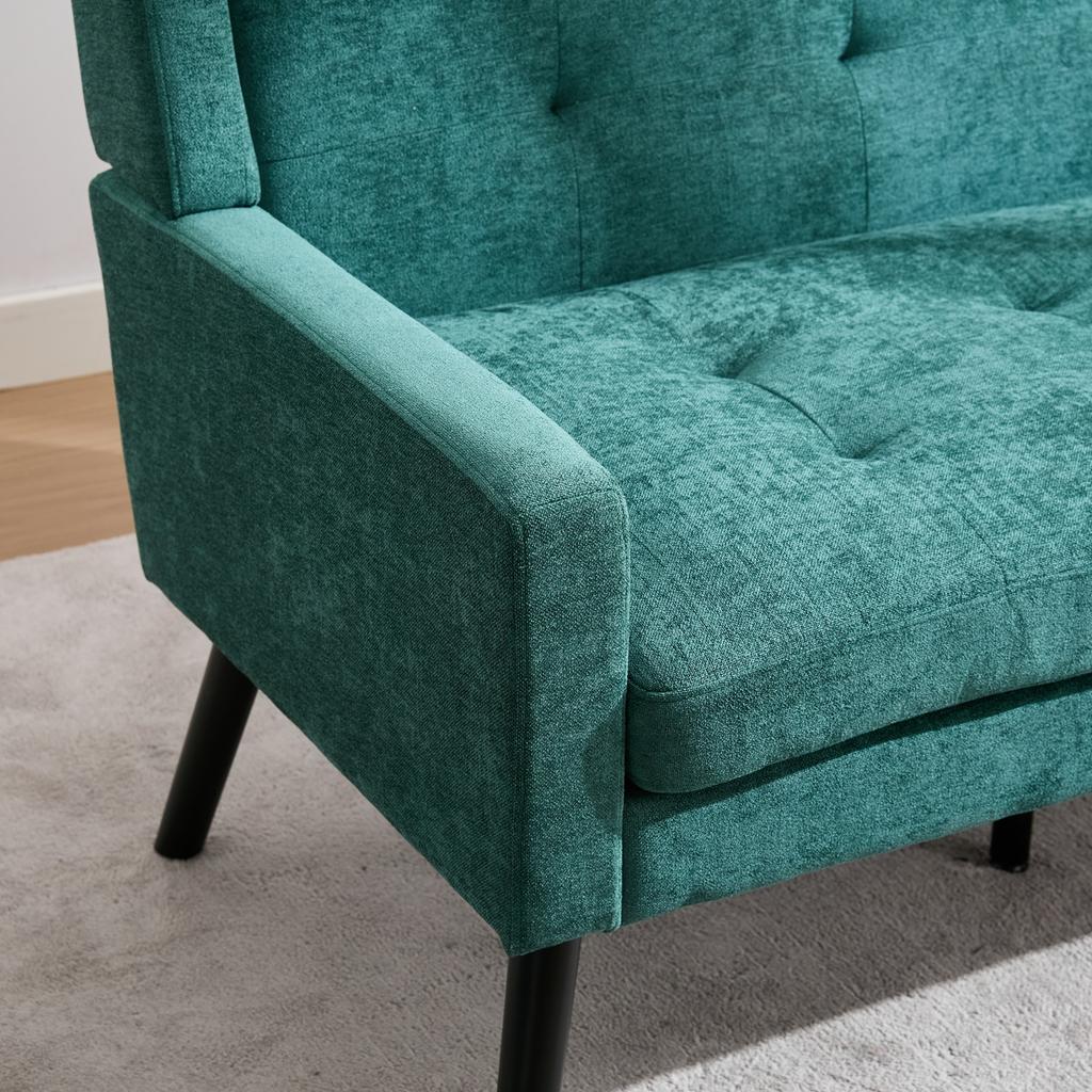 Premium Linen Bench (2-Seater) with Non-Slip Solid Wood Legs and Foam Cushions – Button-Tufted Accent Chair for Living Room, Bedroom and Office