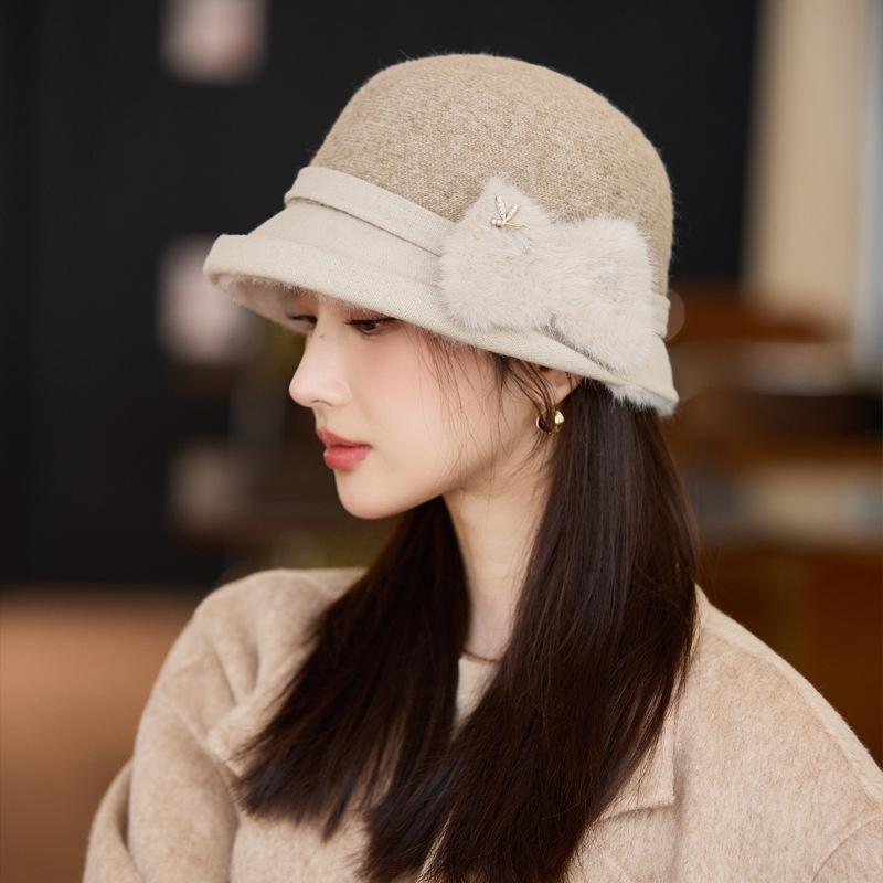 Casual thickened bow basin hat autumn and winter big head circumference plush hat outdoor versatile windproof warm hat women