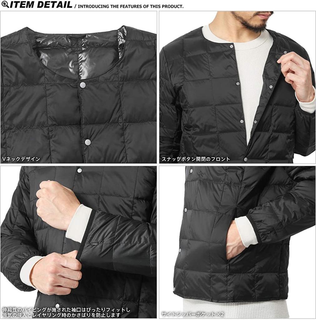 Crew Neck Button Inner Down Jacket Navy XL [TAION] TAION-104 Men's