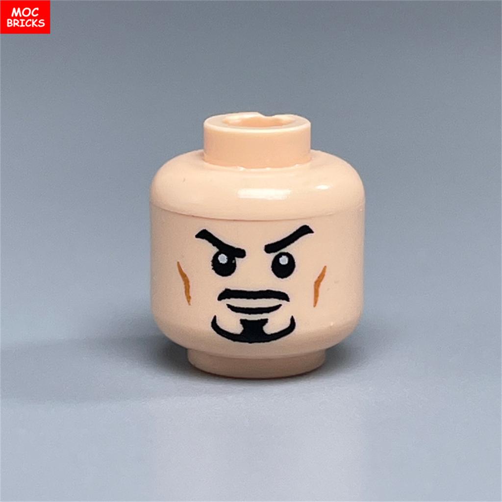 10pcs MOC Bricks Printed Head Beard Men Woman Face Cool Expression Building Blocks Model Kids Toys Gifts