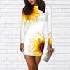 Long Sleeve Bodycon 3D Shining Sunflower Print Dress Women Mini Dresses Autumn Skinny Stretchy Party Vestidos