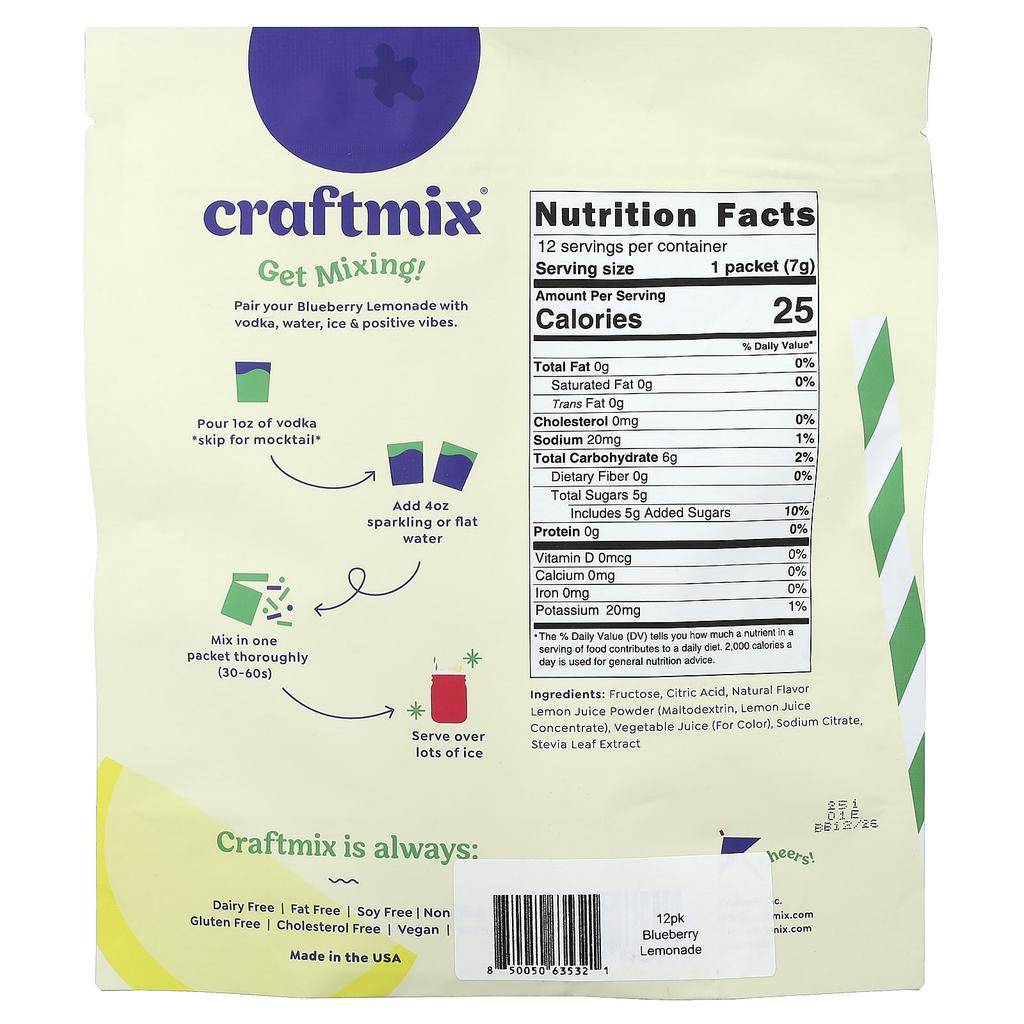 Craftmix Черничный лимонад, 12 штук, 7 г (0,25 унции) Каждый