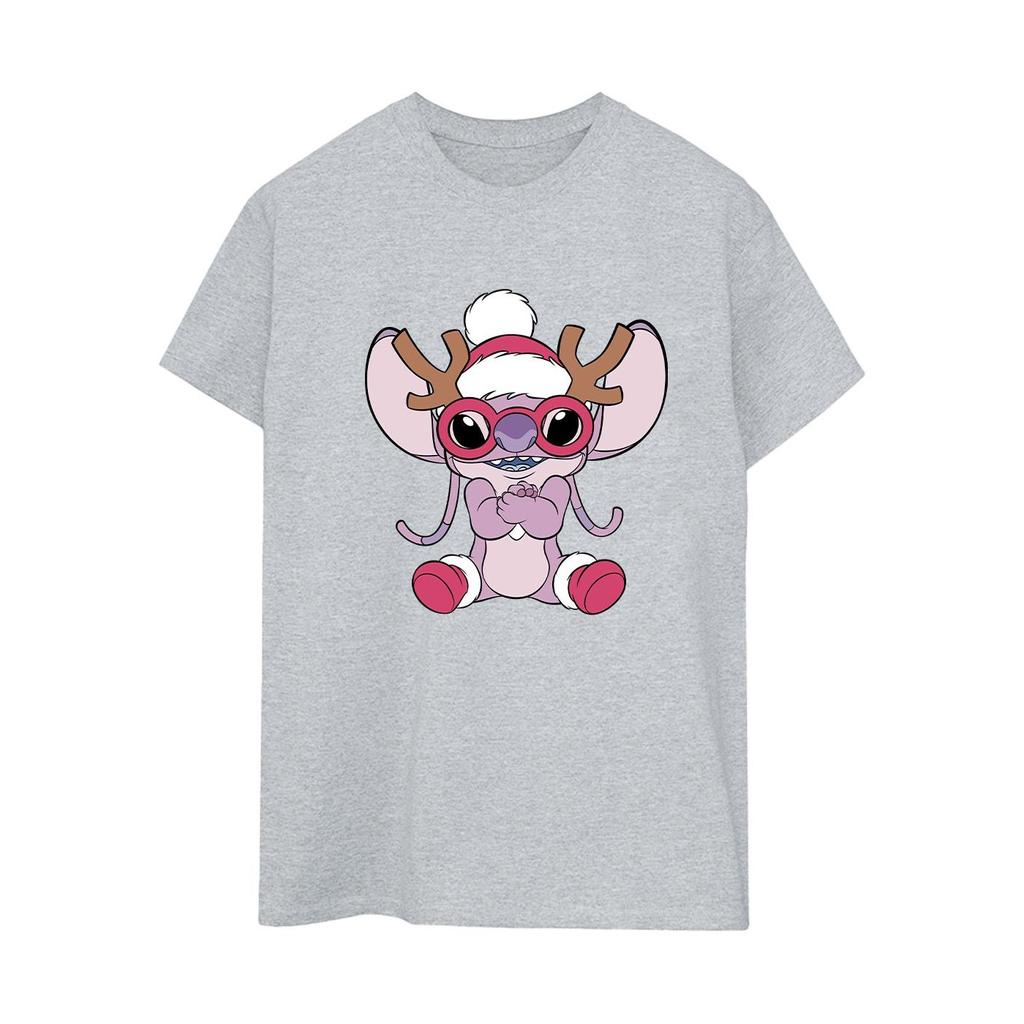 Disney Womens/Ladies Lilo & Stitch Angel Reindeer Cotton Boyfriend T-Shirt
