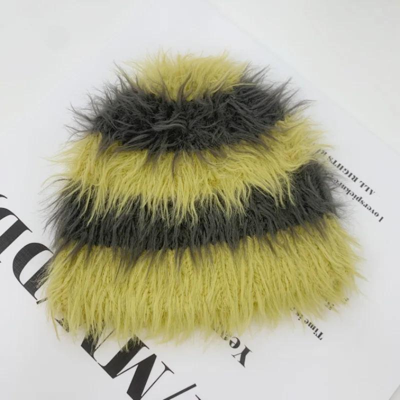 Дизайнерские женские шапки из искусственной норки в стиле Майяра, модные осенне-зимние теплые вязаные шапки в полоску, подходящие по цвету