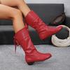 Women Fashion Elegant Comfortable Middle Calf Boots Women Designer Outdoor Back Lace Up Low Heels Winter Boots Shoes for Women