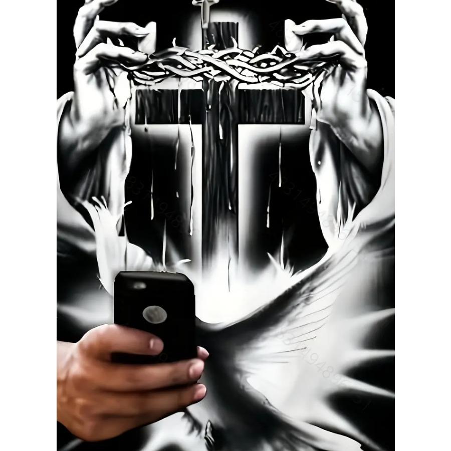 Men's 3D Cross Graphic Print Tee - Casual Short Sleeve Crew Neck T-shirt for Summer Outdoor Activities and Novelty Pajamas - Slightly Stretchy