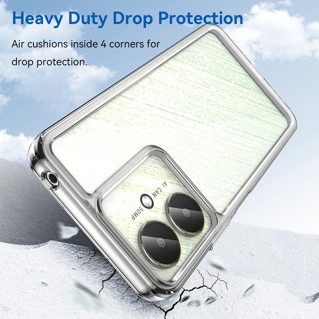 WANLONFENG MF Series Clear Case for Xiaomi Poco M6 5G/Redmi 13R 5G/13C 5G/13C 4G/Poco C65 4G TPU+Acrylic Cover with Tempered Glass Film