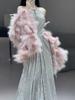 French neck toast dress bride 1011 new light luxury temperament pink feather shawl banquet sequined evening dress