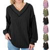 Women's Loose And Comfortable Casual Fashion V-Neck Solid Color Long Sleeve Knit Top