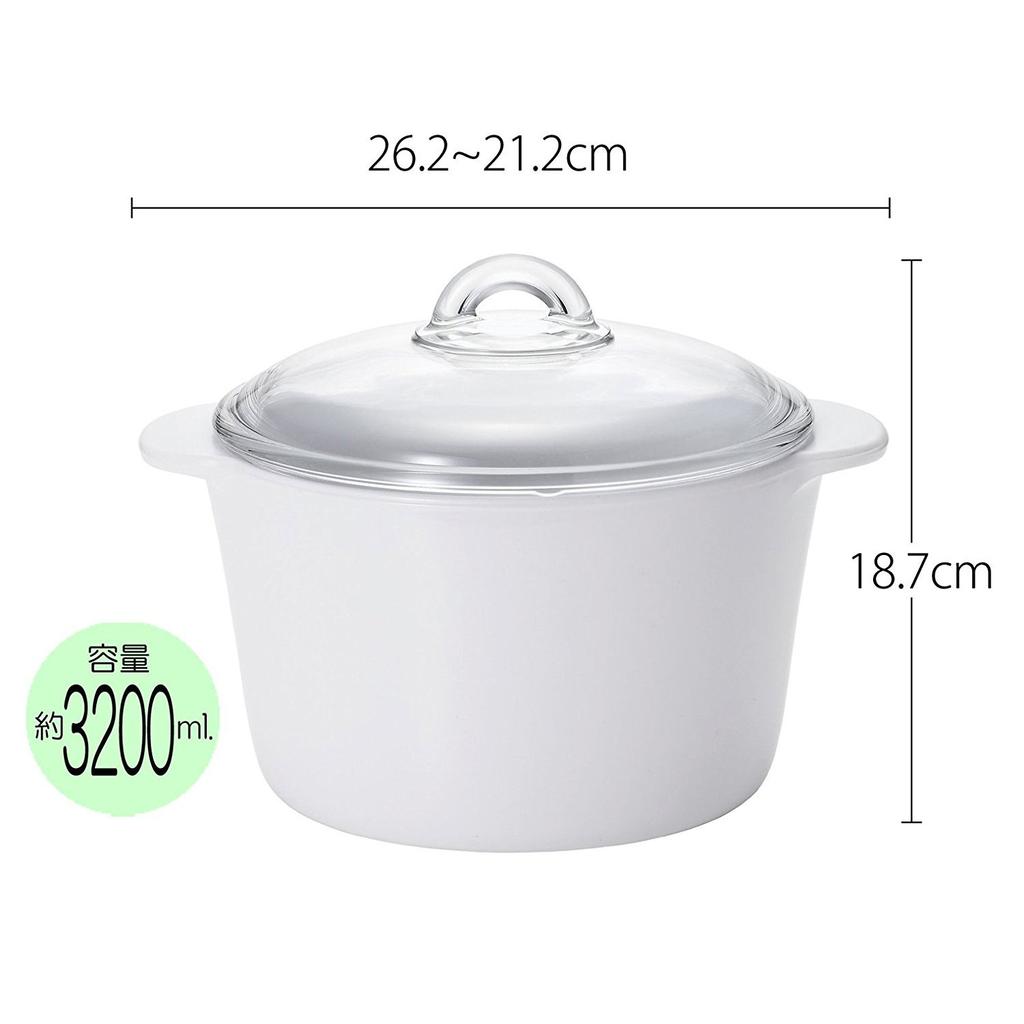 ADERIA Pot Glass Pot Cooker Cerabake Fire Cocotte Pot 3L White для открытой микроволновой печи и [Антипригарное покрытие/Подходящее пламя, духовка/Керамическое покрытие] K-9464