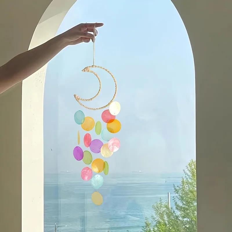 Колокольчики ветра в форме луны из натуральных ракушек Ловцы снов Уличные подвесные украшения для сада Домашний декор Колокольчики ветра