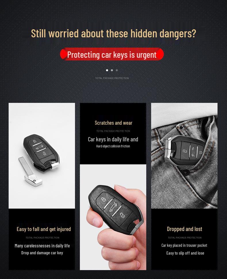 Key Cover & Keychain for Dongfeng Peugeot Models: 308, 207, 301, 408, 508, 2008, 3008